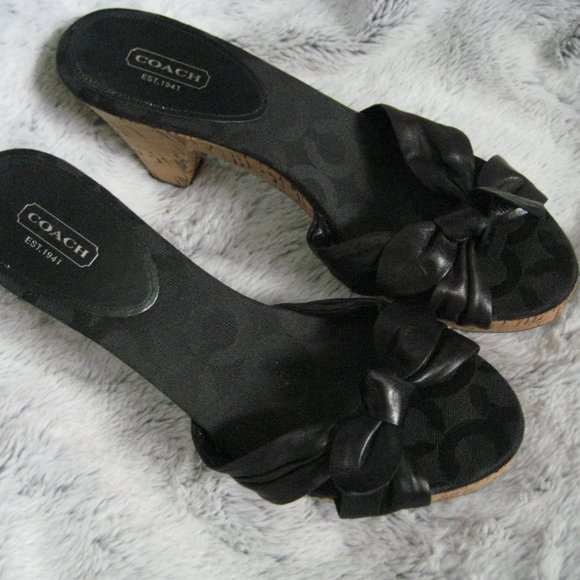 Coach Shoes - Coach Leather Bow Slip On Cork Heels Sz 9.5